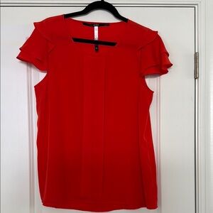 Kensie Red Ruffled Flutter Sleeve Blouse with Bib Collar